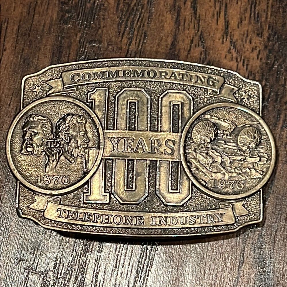 Vintage Lewis of‎ Chicago Telephone Industry Belt Buckle 100 Years 1876-1976 USA